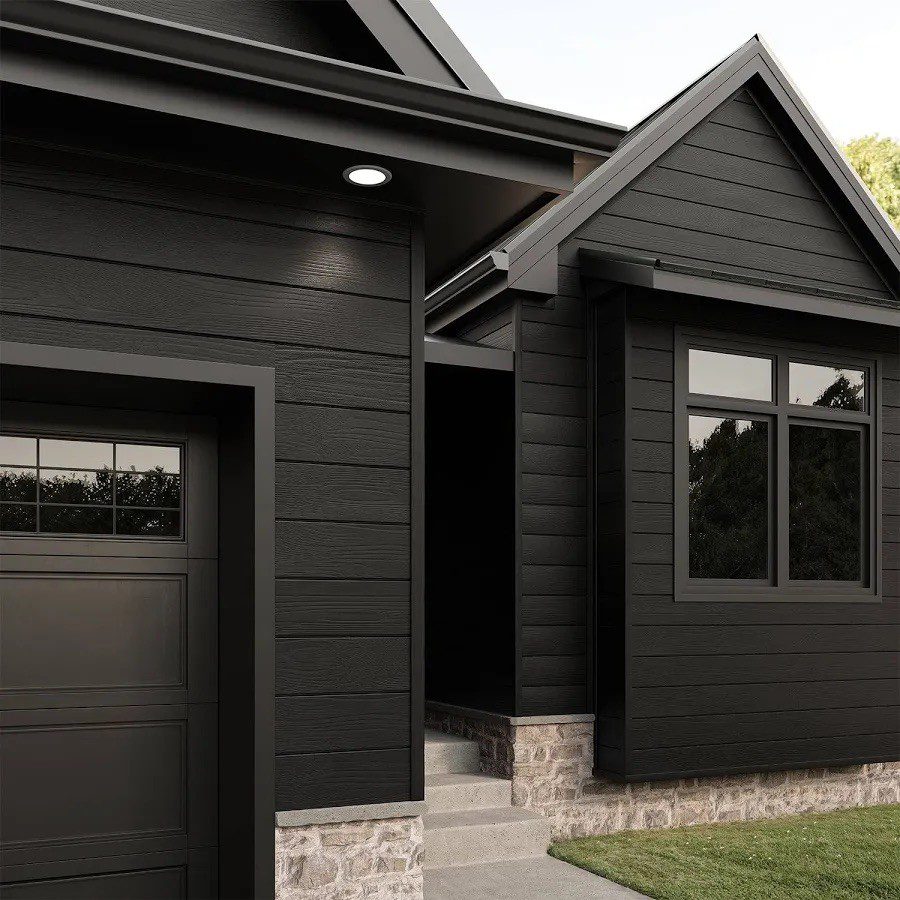Dark exterior home with Hardie soffit panels